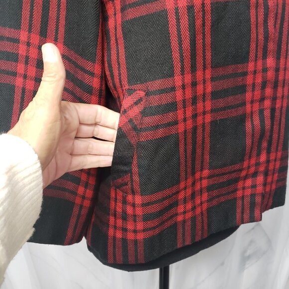 Larry Levine Red Black Plaid Classic Retro Goth Punk Short Blazer Preppy 6 - Picture 4 of 12